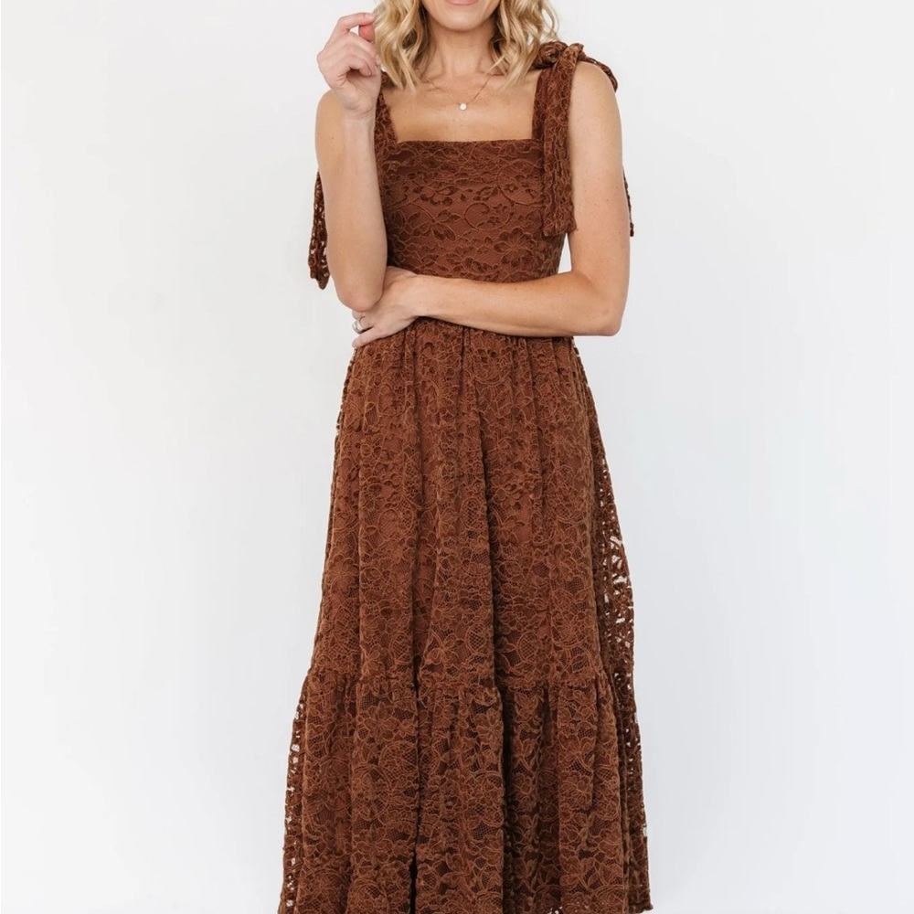 Brown Lace Midi Dress